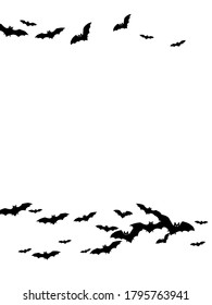 Spooky black bats swarm isolated on white vector Halloween background. Rearmouse night creatures illustration. Silhouettes of flying bats traditional Halloween symbols on white.