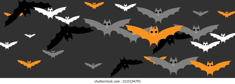 Spooky Black Funny Chaos Dracula Bats Background. Gothic Creepy Horror Faces Sky Backdrop. Monster White Cartoon Party Scary Bats. Orange Fear Mysterious Vampire Grey Halloween Modern Design.
