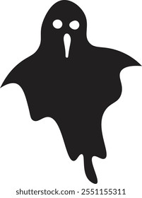 Spooky black ghost with white eyes floats in the dark, mouth open in a scream, perfect for halloween projects. Capture fear and horror with this eerie illustration. Celebrate halloween in style.