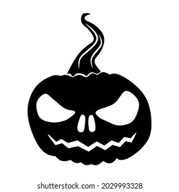 Spooky black pumpkin, cartoon isolated on white background, vector illustration for design and decor, Halloween, sticker, template