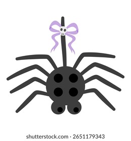 Aranha negra assustadora com um arco de crânio, isolado no branco. Divertimento astuto e astuto para projetos de Halloween