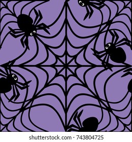 Spooky Black Spiders and Spider Webs for Halloween Seamless Tile Pattern