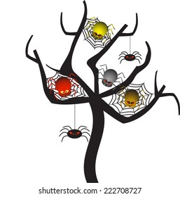 Spooky Black Tree with Spiders and Spider Webs, Tree Vector