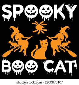 Spooky Boo Cat, Happy Halloween Shirt Print Template, Witch Bat Cat Scary House Dark Green Riper Boo Squad Grave Pumpkin Skeleton Spooky Trick Or Treat