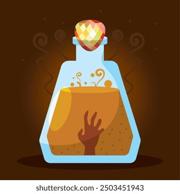 Spooky bottle with mysterious hand, Vector