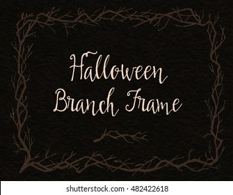Spooky branch frame. Halloween hand-drawn decoration. Vector illustration.