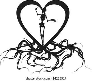 Spooky broken heart dead inside with roots.