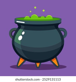 A spooky bubbling witch cauldron flat style icon, perfect for magic, Halloween, and fantasy-themed designs