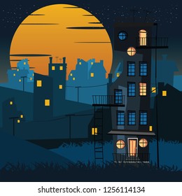 spooky building at night vector illustration