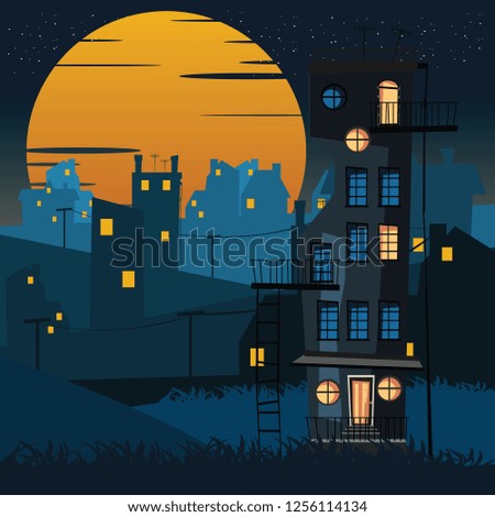 spooky building at night vector illustration