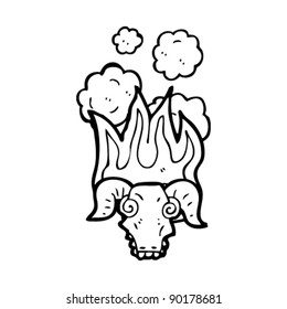 spooky burning goat skull cartoon