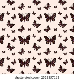 Spooky Butterfly Halloween Pattern Vector Illustration. Creepy Insect Design in Dark, Gothic Style For Festive Halloween Decoration And Eerie Holiday Project, Fall And October Themed Decor.