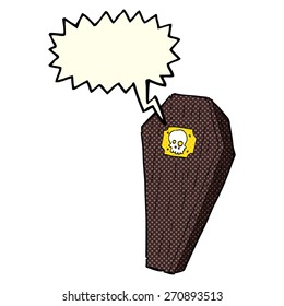spooky cartoon coffin with speech bubble