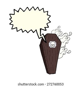spooky cartoon coffin with speech bubble