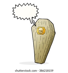 spooky cartoon coffin with speech bubble