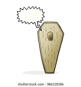 unscharfer Cartoon-Sarg mit Sprachblase