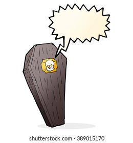 unscharfer Cartoon-Sarg mit Sprachblase