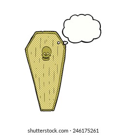 espeluznante ataúd de caricatura con burbuja de pensamiento