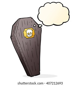 espeluznante ataúd de caricatura con burbuja de pensamiento
