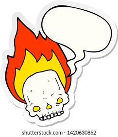 spooky cartoon flaming skull with speech bubble sticker