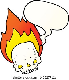 spooky cartoon flaming skull with speech bubble in smooth gradient style