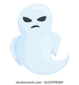 Spooky cartoon ghost is floating with a grumpy expression, perfect for halloween projects