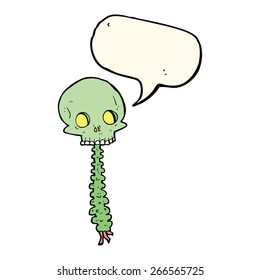 spooky cartoon skull and spine with speech bubble