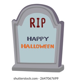 Spooky cartoon tombstone illustration, Halloween grave sign, creepy design for decorations