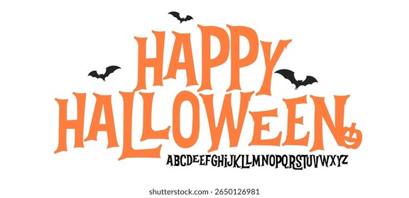Spooky Cartoon Typography Font with Full Gothic Alphabet for Happy Halloween Lettering, Quotes, Party Decor, Greeting Cards, Stickers, Posters, Trick or Treat Typographic Design. Vector Illustration