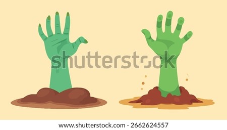 Spooky Cartoon Zombie Hands Vector Clipart Set
