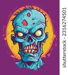 Spooky cartoon zombie male head, vector illustration