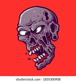 Spooky cartoon zombie male head