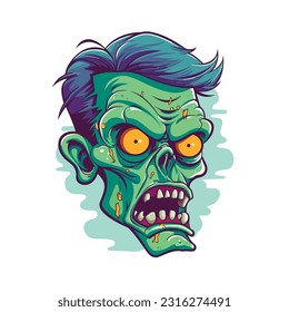 Spooky cartoon zombie male head, vector illustration