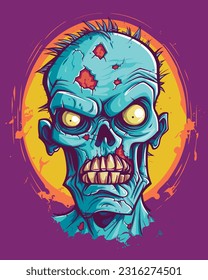 Spooky cartoon zombie male head, vector illustration