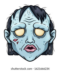 Spooky cartoon zombie woman head