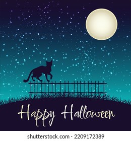 Spooky Cat And The Full Moon Halloween Card