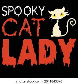 spooky cat lady halloween t-shirt desing