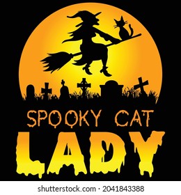 
spooky cat lady halloween t-shirt desing
