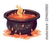 Spooky cauldron boils evil potion for Halloween celebration icon