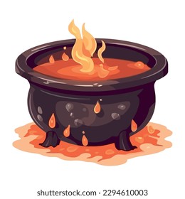 Spooky cauldron boils evil potion for Halloween celebration icon