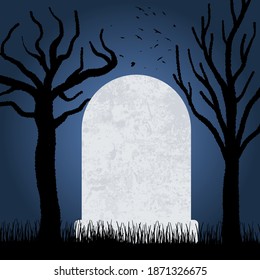 Spooky cemetery blank tombstone. Horror grave stone template.