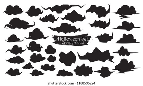 Spooky cloud silhouette collection of Halloween vector isolated on white background. scary, haunted and creepy sky element