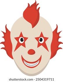 Spooky Clown Mask Illustration Isolated on White Background. Vector Flat Cartoon Design.