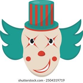 Spooky Clown Mask Illustration Isolated on White Background. Vector Flat Cartoon Design.