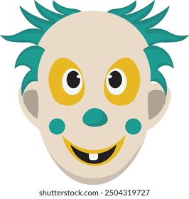 Spooky Clown Mask Illustration Isolated on White Background. Vector Flat Cartoon Design.