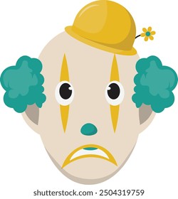 Spooky Clown Mask Illustration Isolated on White Background. Vector Flat Cartoon Design.