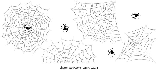Spooky cobweb with spiders in the corner. Halloween decoration. 
