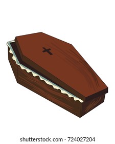Spooky coffin cartoon image. Artistic freehand drawing.