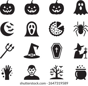 Uma Coleção Assustadora de Ícones de Halloween com Imagens Clássicas para a Temporada de Férias Assustadora com Fantasmas e Duendes