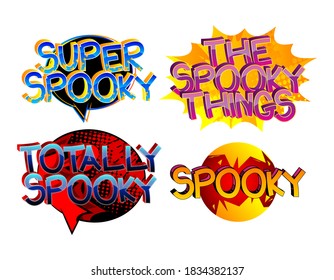 Spooky Comic book style cartoon words on abstract colorful comics background.